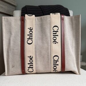 Chloé Woody Medium Tote Bag | Canvas & Leather | Authentic | Originally $1,350